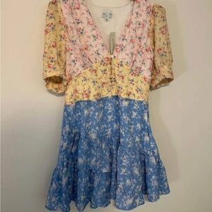 Francesca's Collections Floral Patchwork Mini Dress - Pink, Yellow, Blue